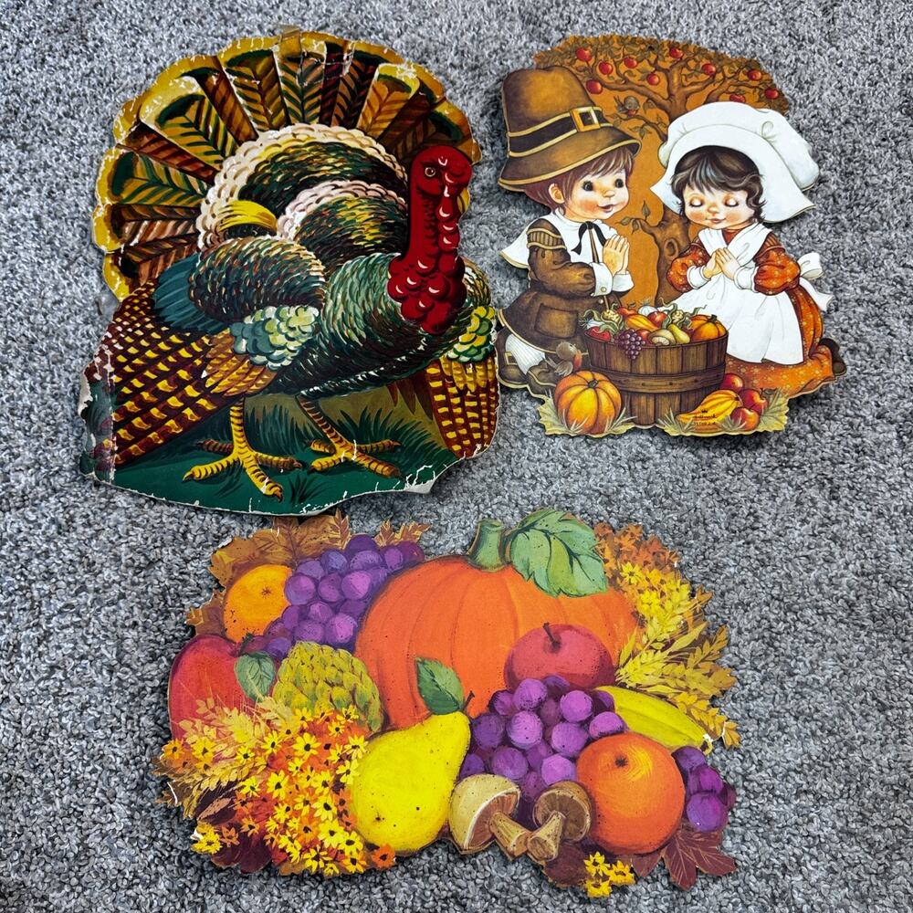 Vintage Thanksgiving Die Cuts Decoration Pilgrim Cornucopia Turkey